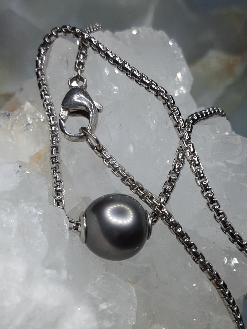 925 Genuine Floating Tahitian Pearl Necklace.